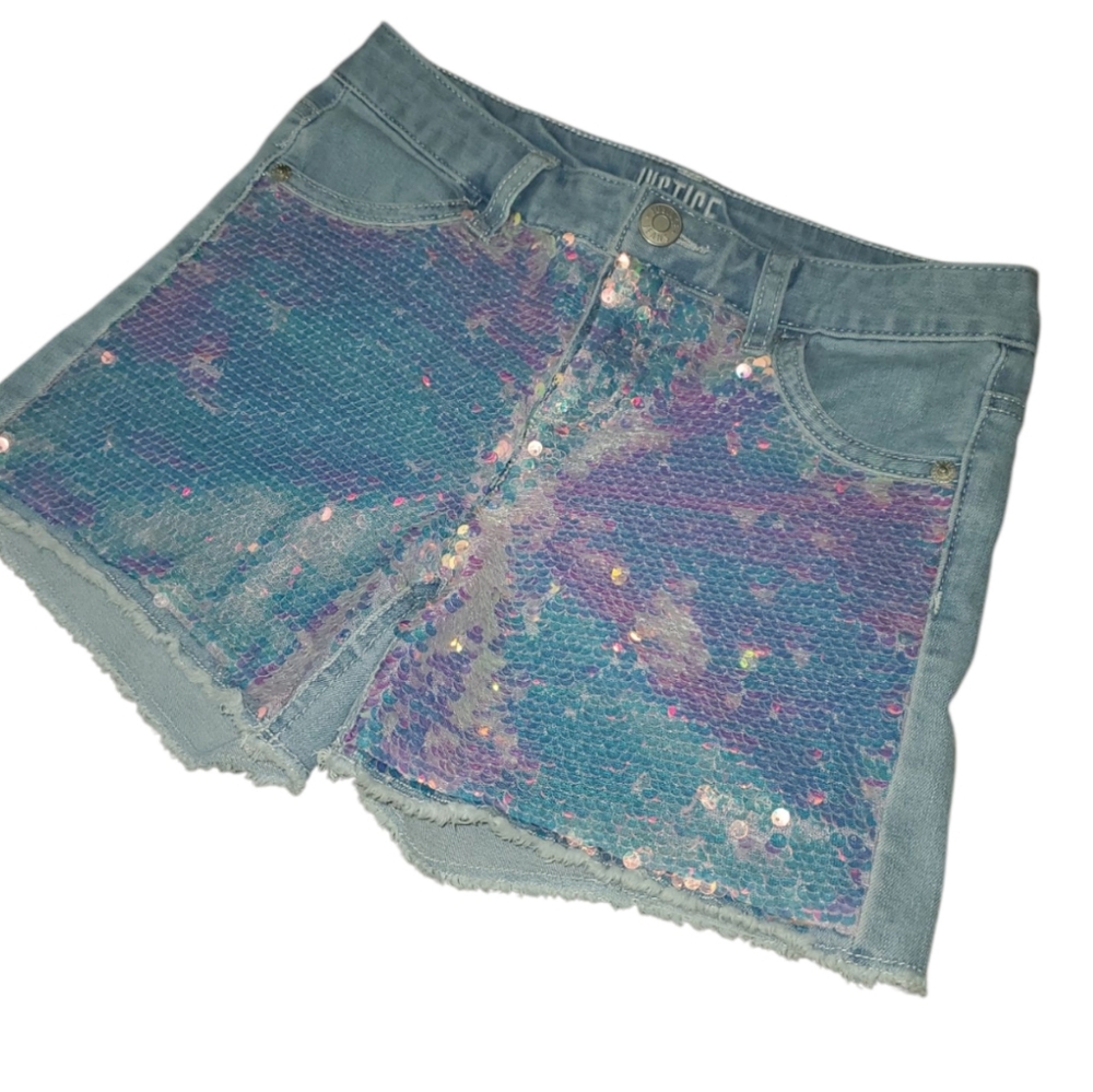 Justice Blue and Purple Iridescent Jean Girl Shorts Size 12